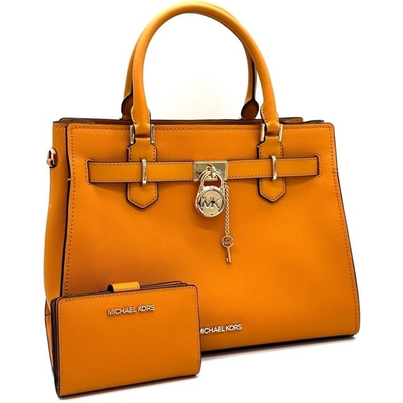 Michael Kors Medium Hamilton Leather Satchel Bag & Medium Bifold Wallet Cider - Picture 3 of 15